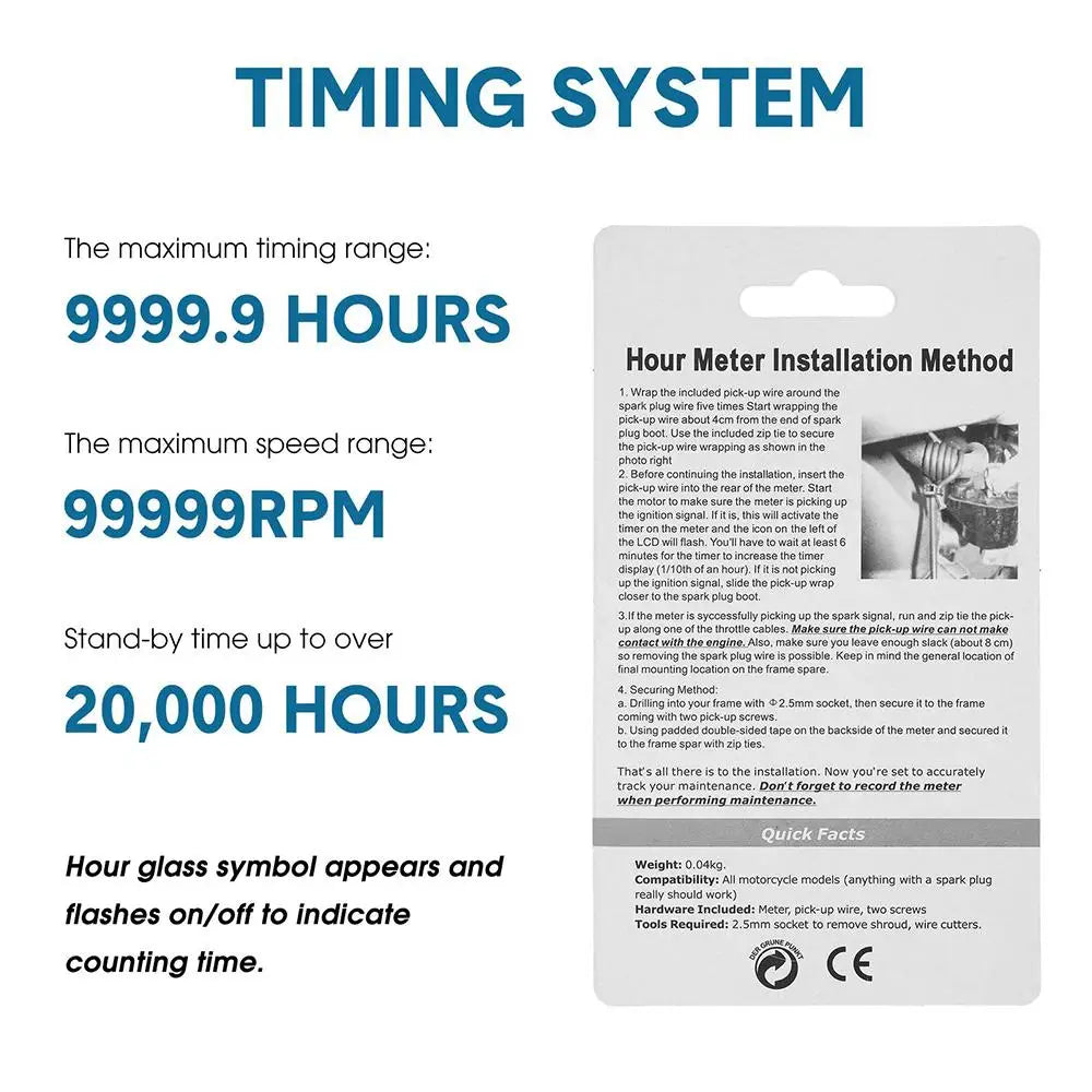 Portable Digital Inductive Tach Hour Meter Gauge for Car Boat ATV Motorcycle Instruments Snowmobile Gasoline Ski Dirt Gas Engine