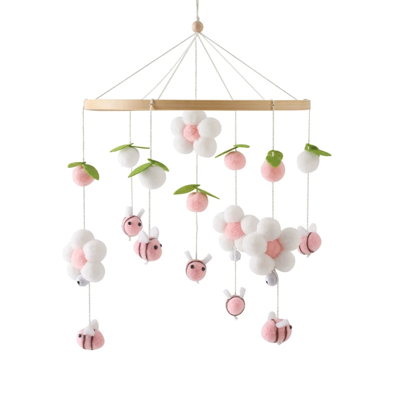 Crib Mobile Rattle Baby Wooden Bed Bell Baby Rattles Soft Felt Cartoon Bear Toys Crib Mobile Bed Bell Wood Toy Bracket Kid Gifts