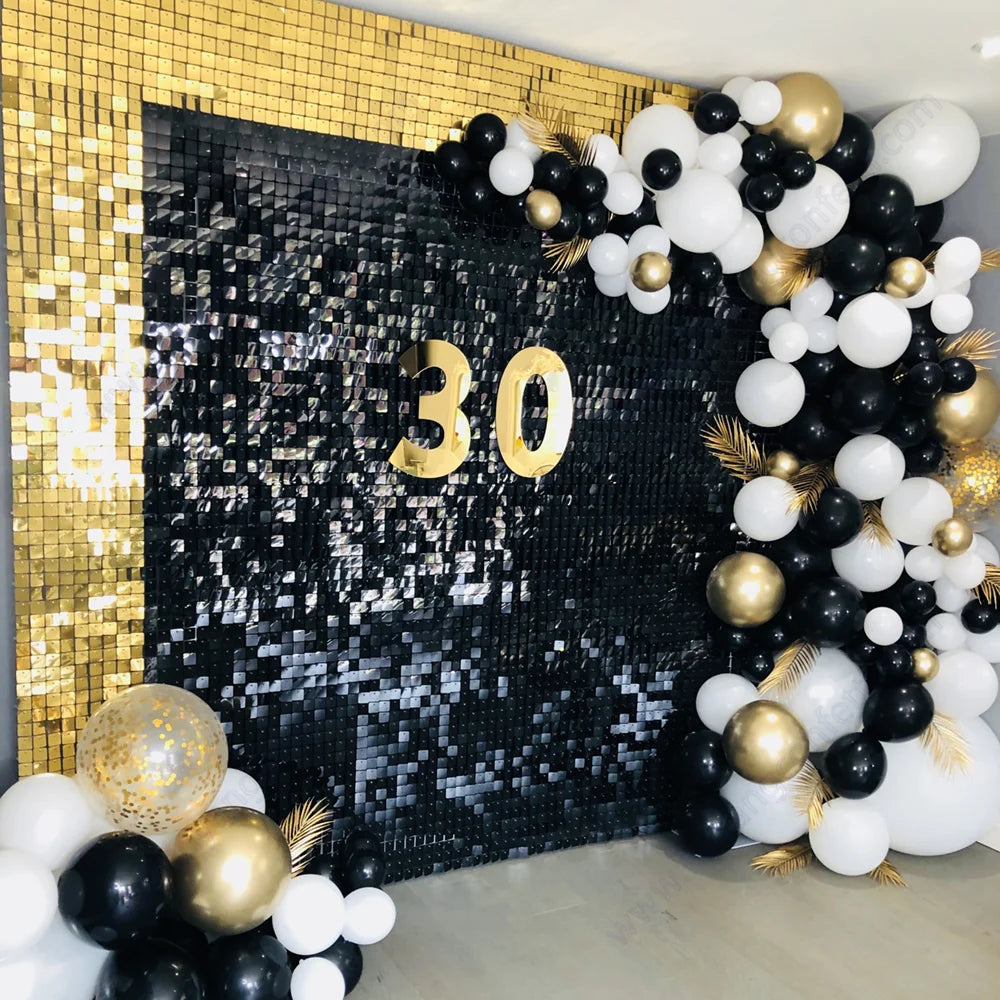 1000pc Shimmer Sequin Party Backdrop Curtain Metallic Foil Fringe Birthday Wedding Wall Decoration Photo Zone Booth Glitter Gold