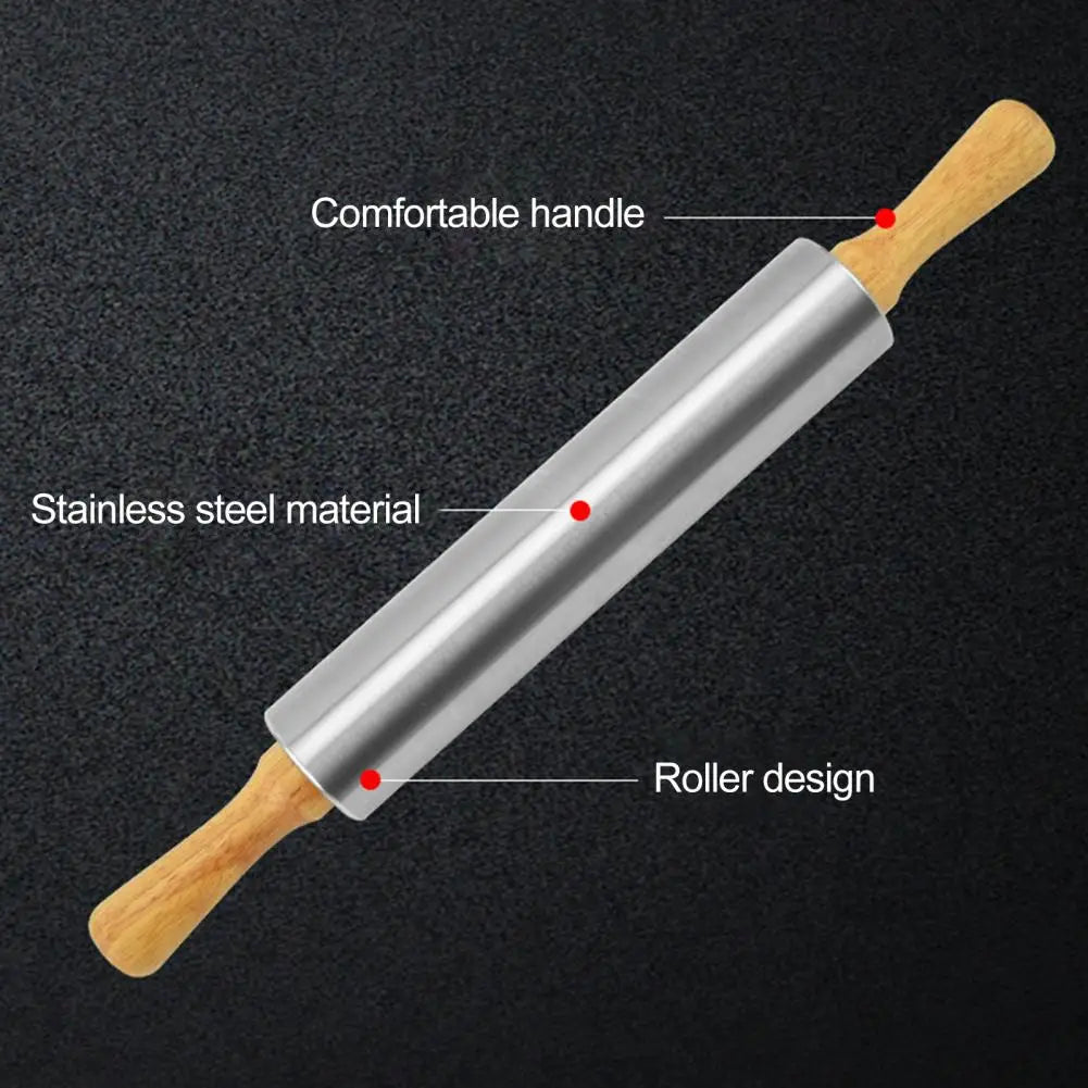 S/Steel Rolling Pin with Wooden Handles