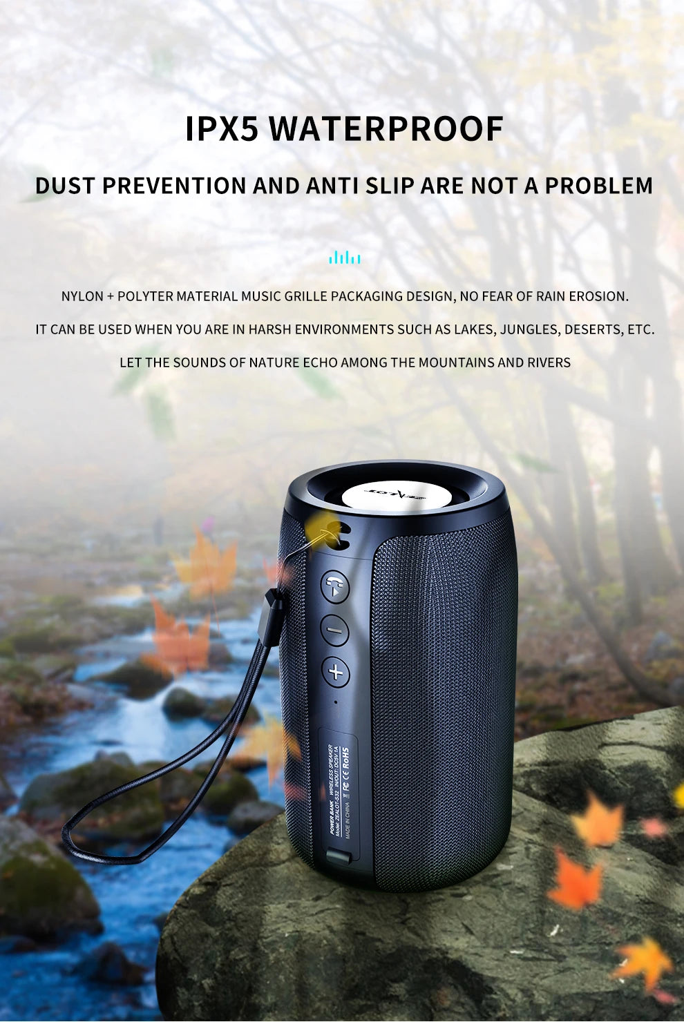 Zealot-S32 Wireless Speaker Outdoor Portable Subwoofer Speaker, Waterproof IPX 6, Dual Pairing,1800mAh Battery