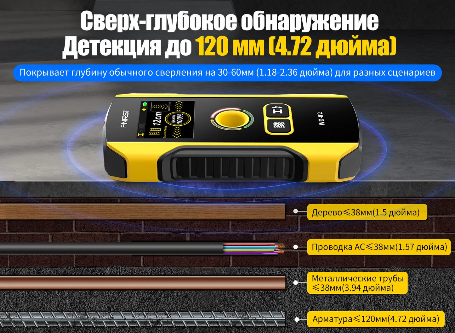 FNIRSI WD-02 Русская версия Металлоискатель Настенный сканер  Кабель Провода Металл Деревянный Стержень Найти