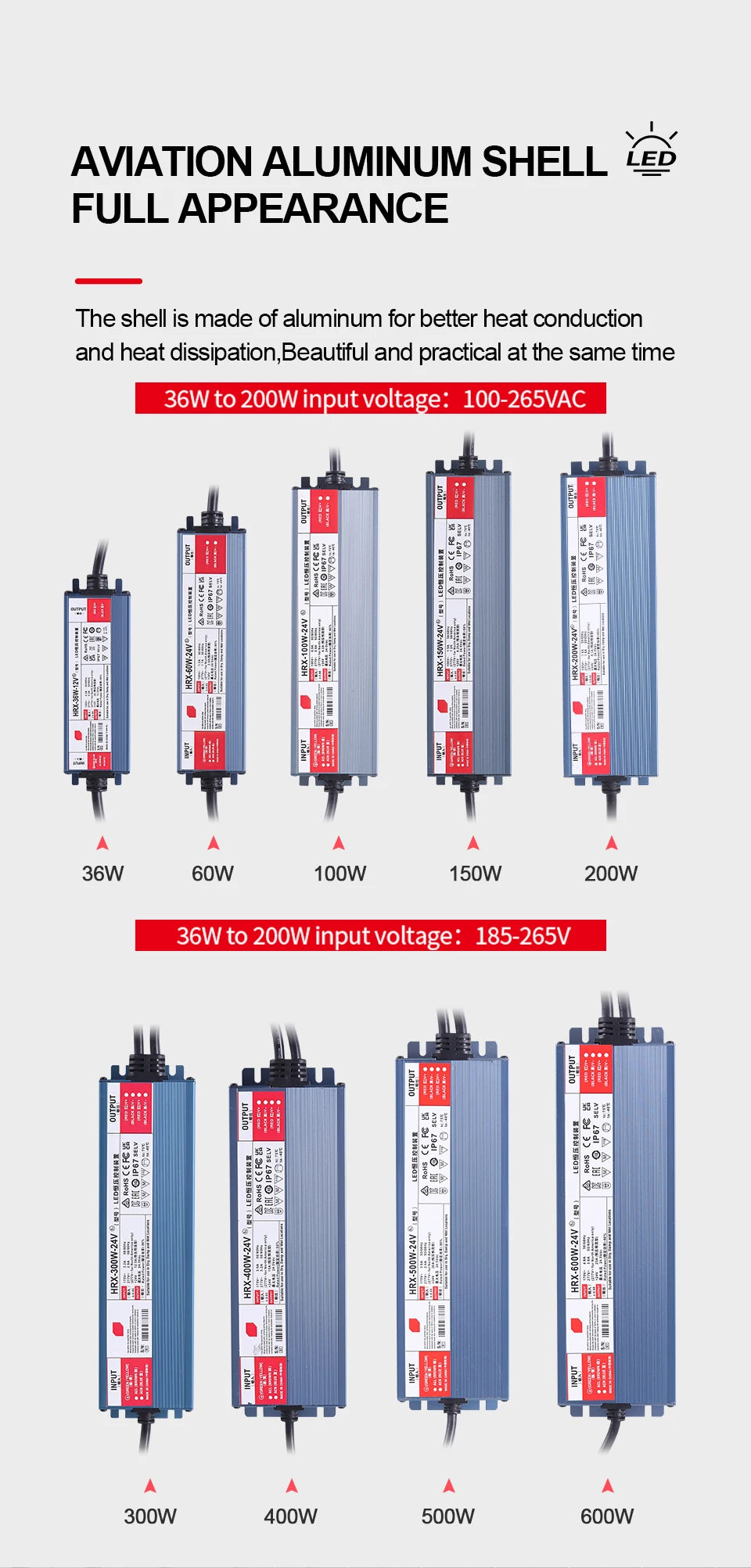 AC/DC waterproof lighting power supply IP6712V 24V outdoor LED driver 600W 500W 400W 300W 200W 100W transformer power supply