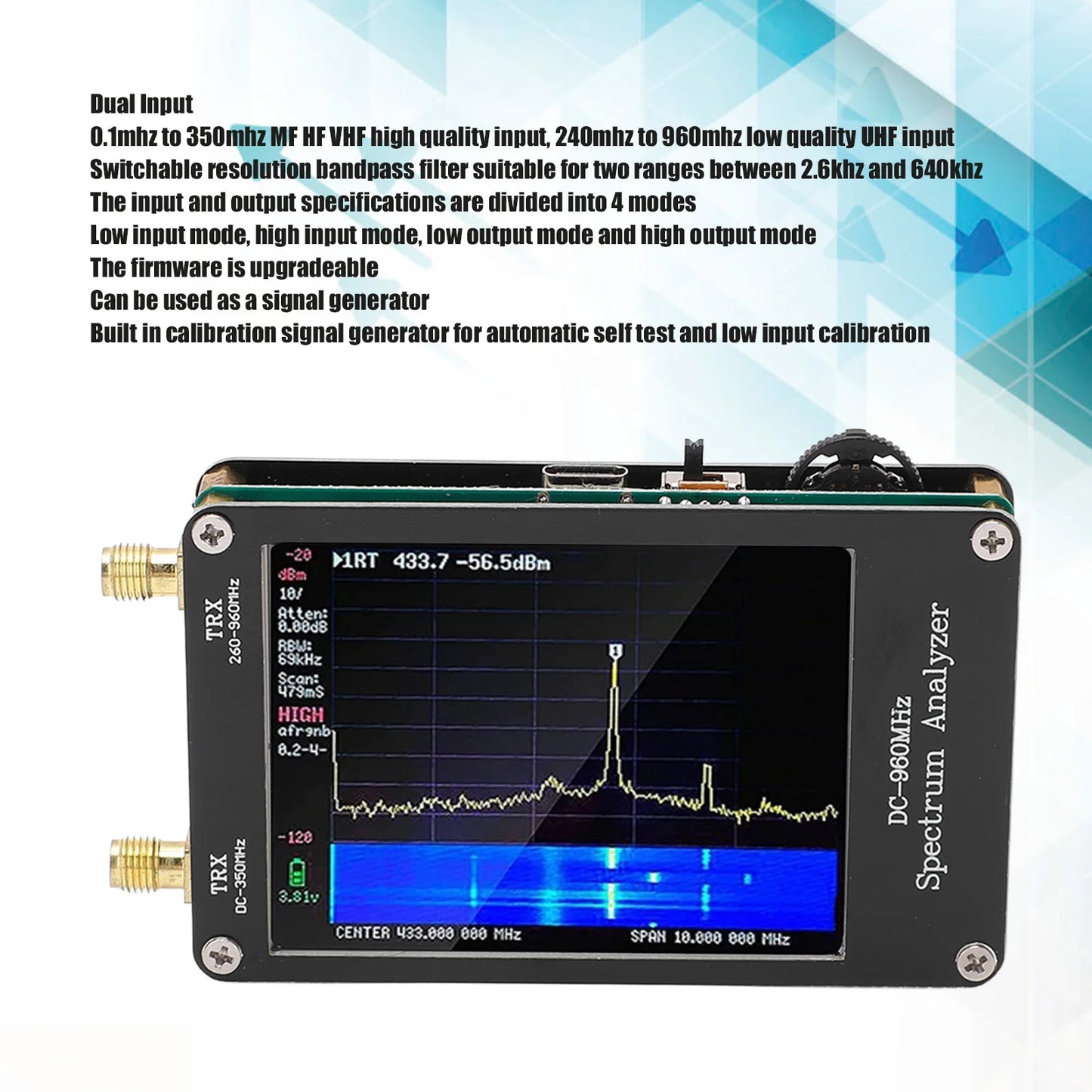 Spectrum Analyzer MF HF VHF UHF Input 4 Modes 2.8in  Portable Spectrum Analyzer  Generator Spectrum Analyzer