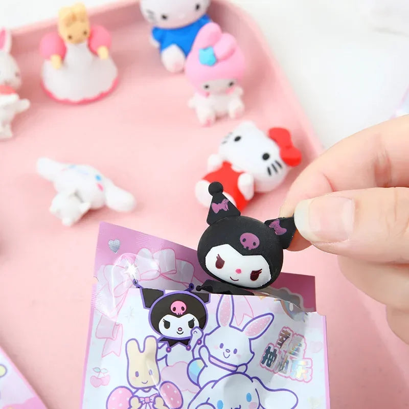 Sanrio Cartoon Eraser Rubber 32pcs Kawaii Students Stationery Kuromi Hello Kitty 3D Eraser Clean Tools School Children Gifts