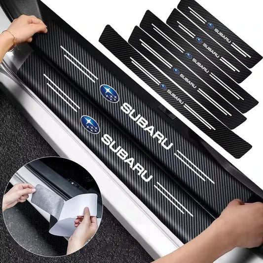 1/4/5Pcs Car Door Sill Scuff Plate Decor Carbon Fiber Stickers For Subaru Crosstrek Legacy Forester Outback Impreza Levorg Smart