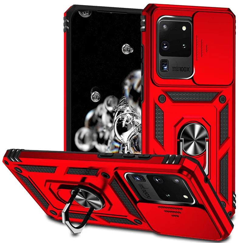 Silde Lens Armor Shockproof Phone Case For Samsung Galaxy S20 Ultra S20 Plus S 20 FE S20+ Magnetic Car Holder Ring Protect Cover