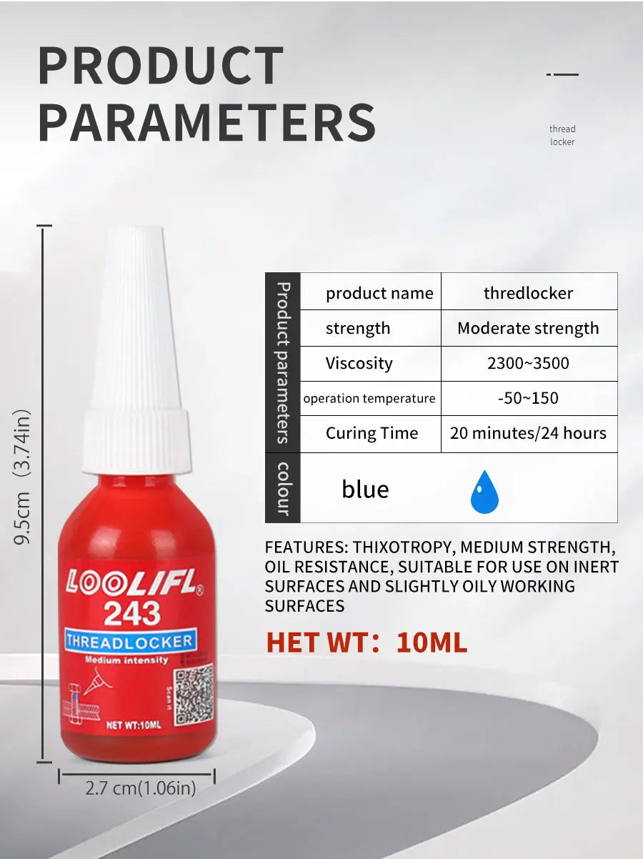 10ml LOOLIFL 243 Screw Adhesive 243 Anaerobic Glue Anti-loose Anti-slip sealingThread Locking Agent Anti-slip caulk sealers