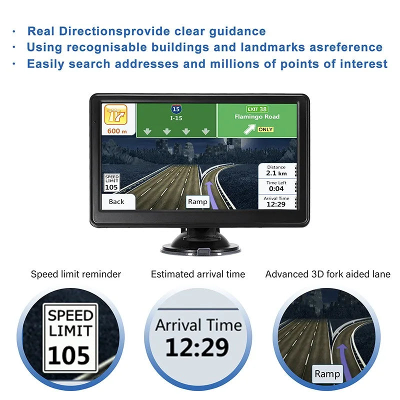 EOENKK 7 Inch Car Truck GPS Navigation Global Maps Europe North America Sat Nav Accessories 8GB Lifetime Free Updates