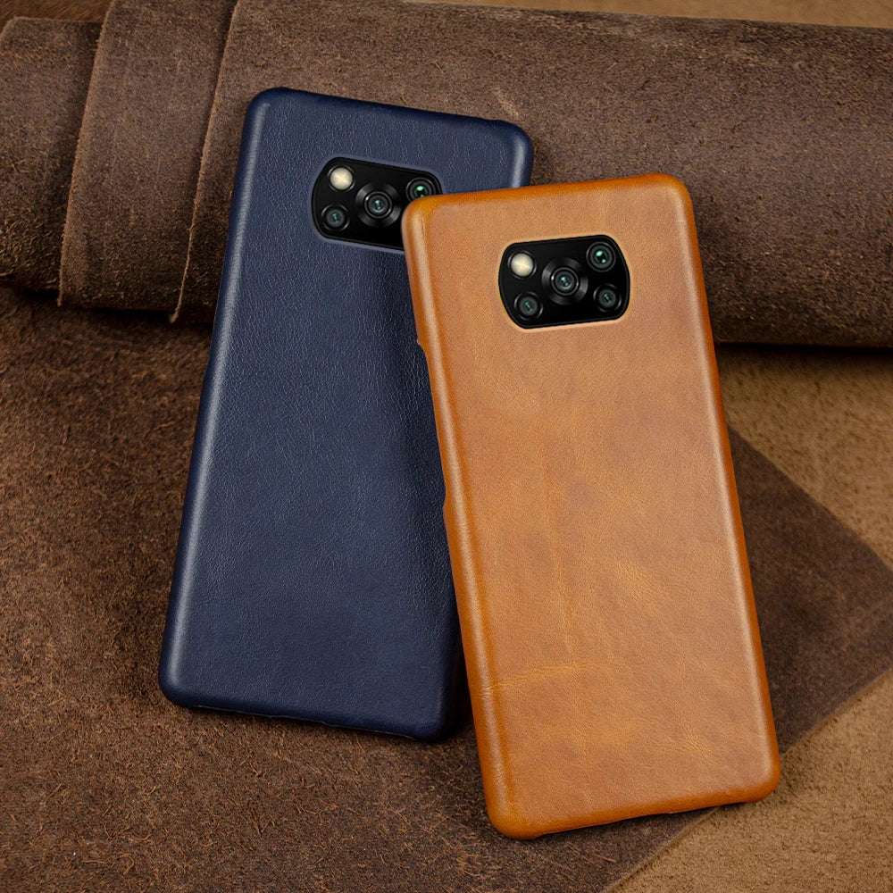 Genuine Leather Phone Case For Xiaomi Poco Series Cover Hand Made Oil Wax Pattern X3 X4 M3 M4 M5 F1 F2 F3 F3GT F4 F4GT C40 C50
