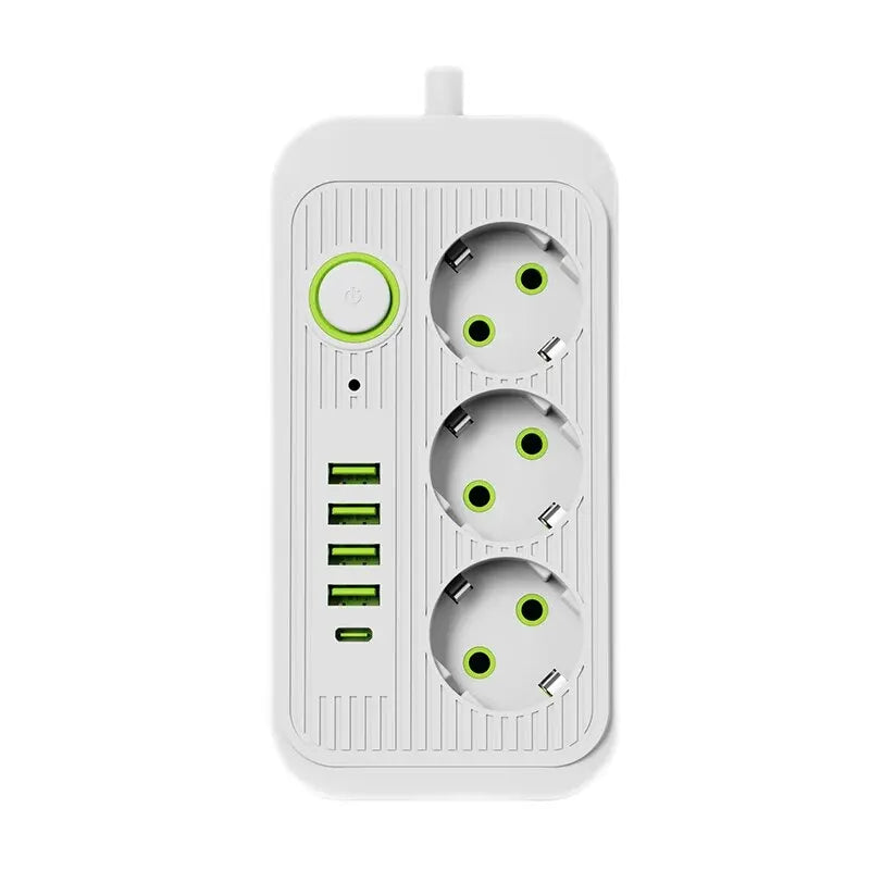 EU Plug Power Strip 2M Extension Cable Multiprise 3AC Outlets Electrical Socket with 4 USB 1 Type C Network Filter Fast Charging