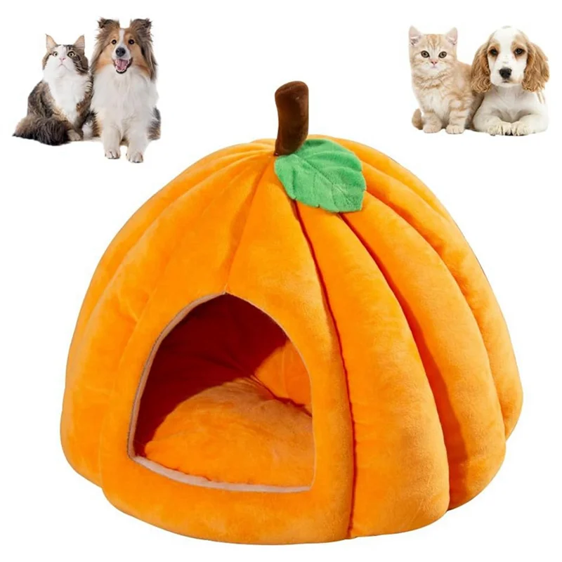 AD-Pumpkin Cat Bed, Cat Beds For Indoor Cats Pumpkin Shape Cat Cave Bed,Cat Tent With Removable Cushion