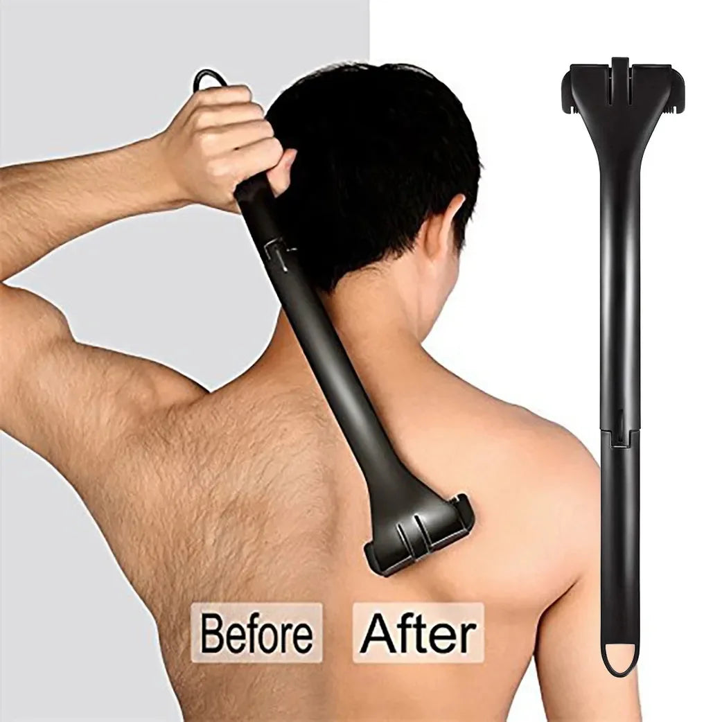 Long Handle Folding Shaver for Men Body Back Hair Trimmer Body Leg Razor Shaver Hair Removal Tool with 5Pcs Replaceable Blades