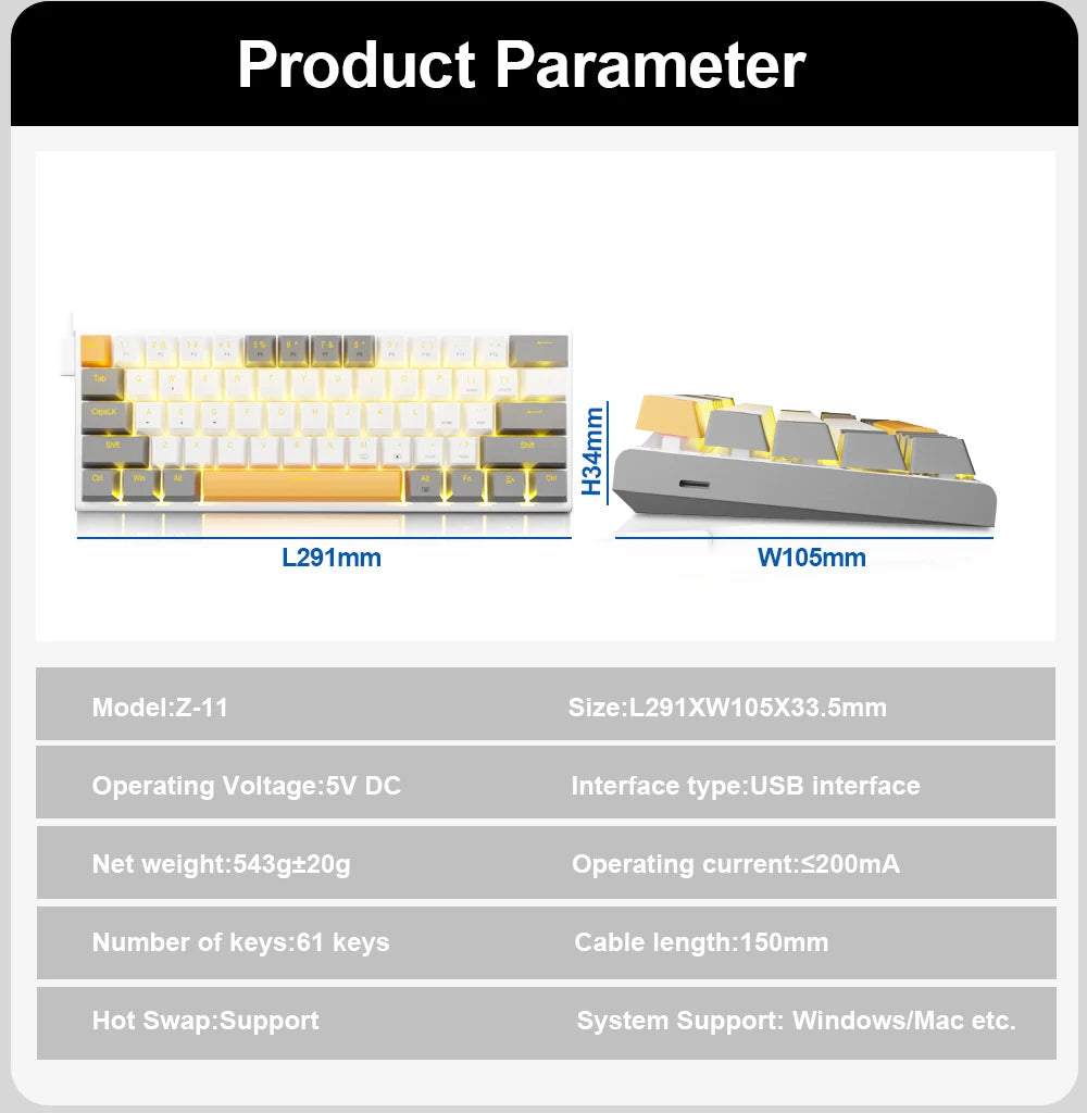 E-YOOSO Z11 USB Mechanical Gaming Wired Keyboard Red Switch 61 Keys Gamer Russian Brazilian Portuguese for Computer PC Laptop