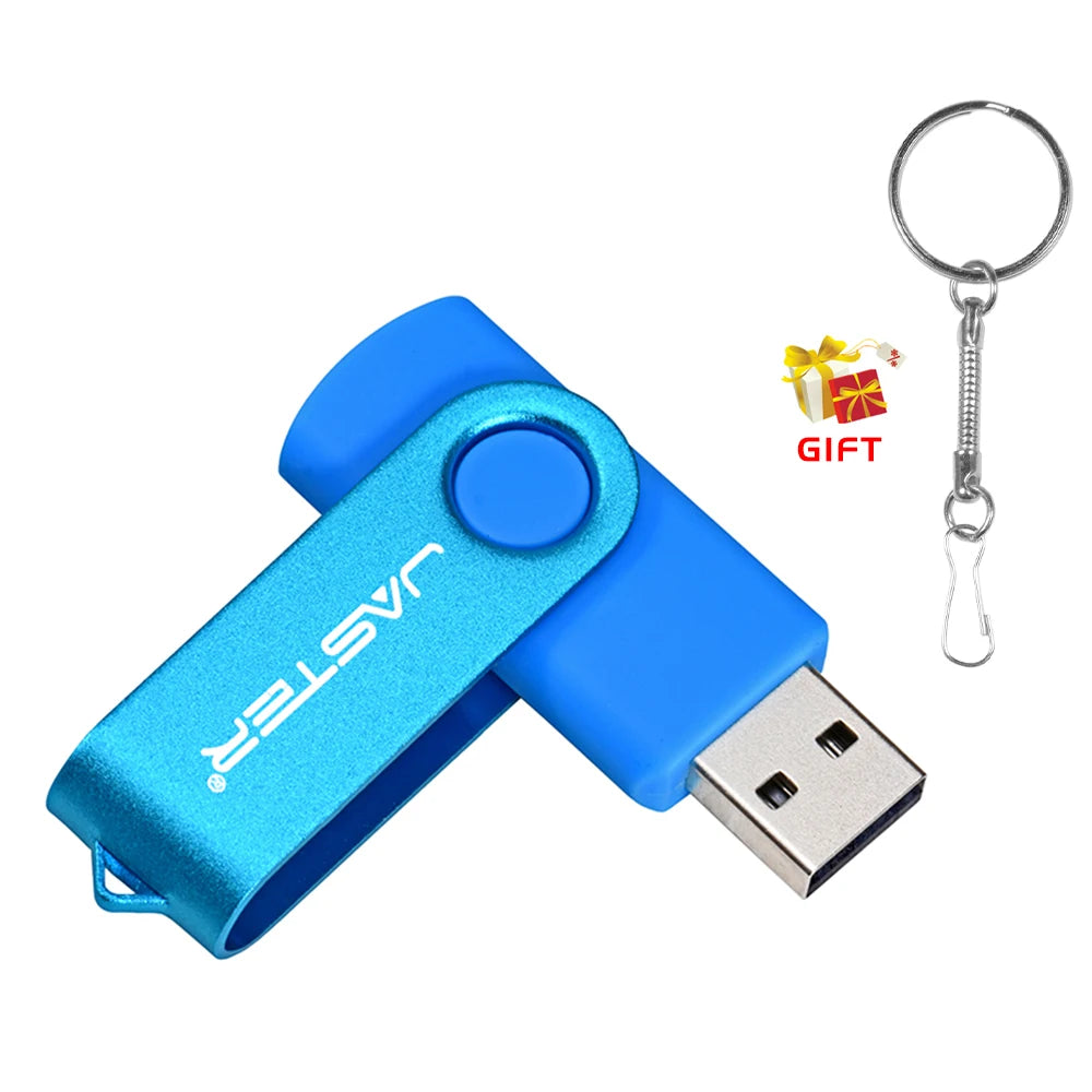 JASTER 360° Rotatable USB Flash Drive 64GB Free Key Chain Pen Drive 32GB Metal Clip Memory Stick 16G Black Red Blue Green U Dis
