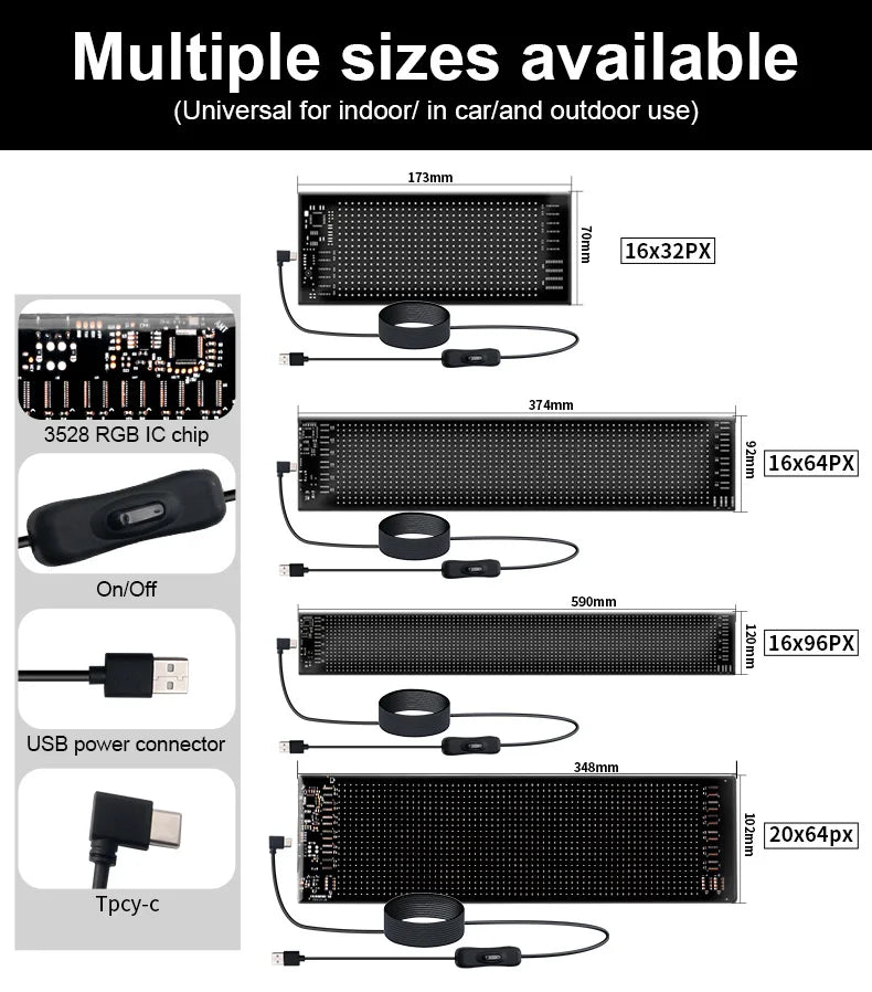 LED Matrix Pixel Panel USB 5V Flexible Addressable RGB Pattern Graffiti Scrolling Text Animation Display Car Shop Bluetooth APP