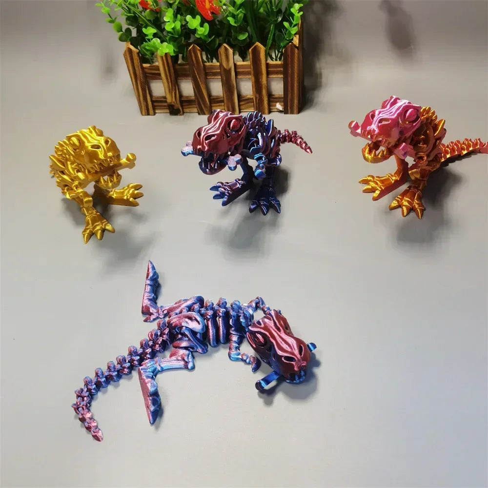 4Pcs Tyrannosaurus Rex Fossil Dragon 3D Printing Skull Dragon Movable Joint Decoration Toy Can Stand Big-mouth Dinosaur Model