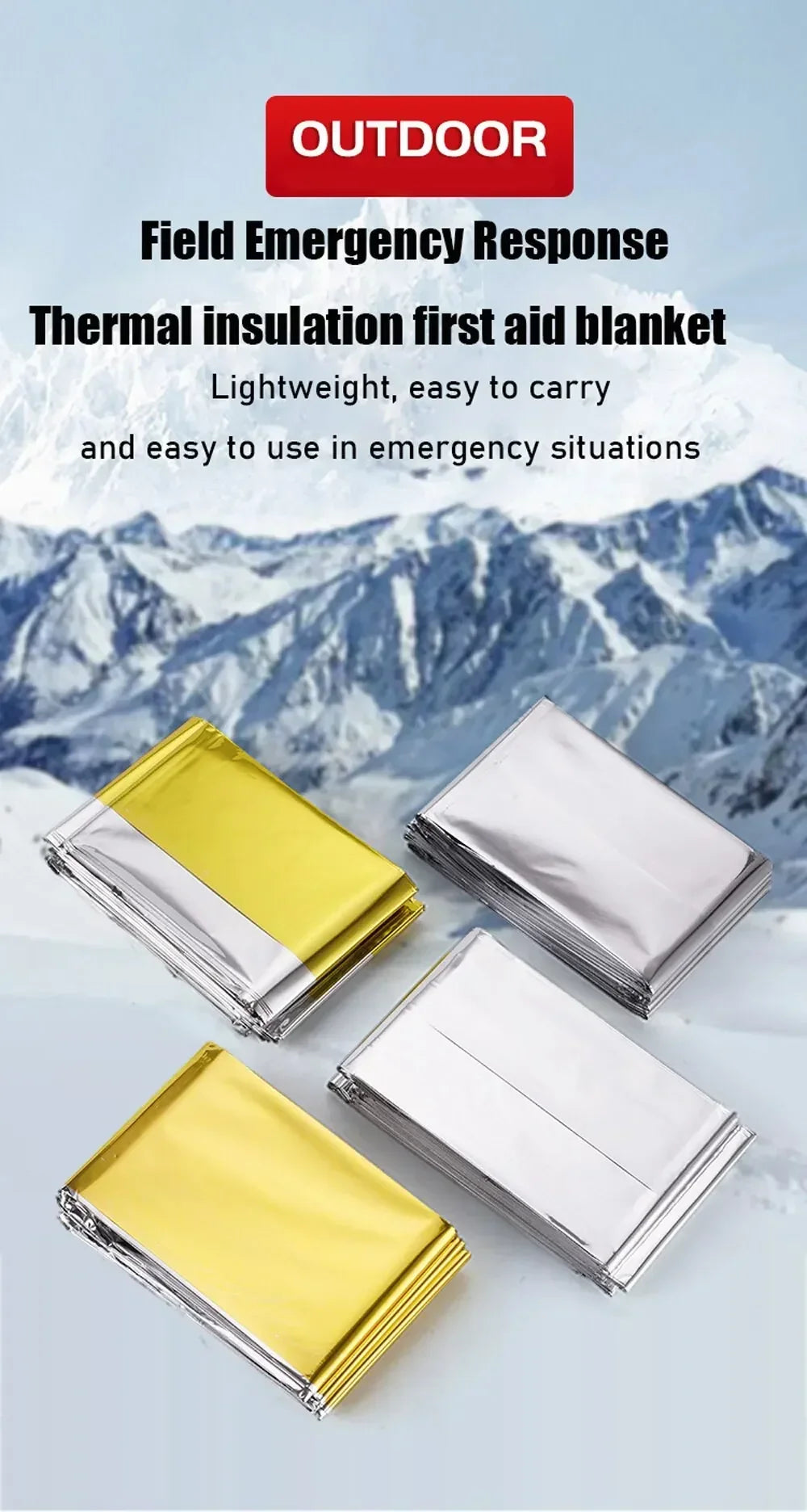 Emergency Thermal Poncho Blanket Lightweight Water-Resistant Windproof Sunshade Reusable First Aid Mat Pad Cover for Camping