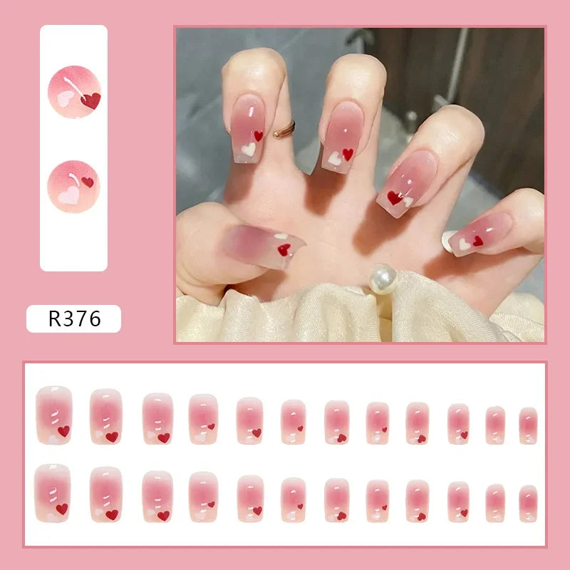 Black Moon 24 Pcs Press on Nails Pink Gradient Fake Nails Glossy Artificial Finger Manicure Reusable False Nails for Women