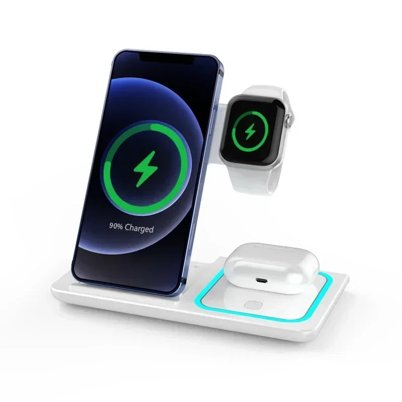 30W Wireless Charger Stand For iPhone15 14 13 12 11 Apple Watch 3 in 1 Foldable Fast Charging Station for Airpods Pro iWatch 8 7