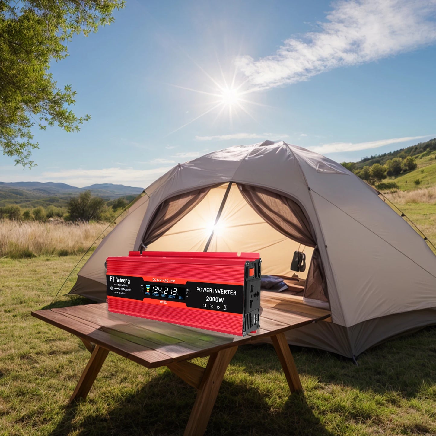 12V To 220V/230V 2000W Power Inverter LCD Display  Solar Inverter Dual USB Fast Charging for Phone Laptops Car