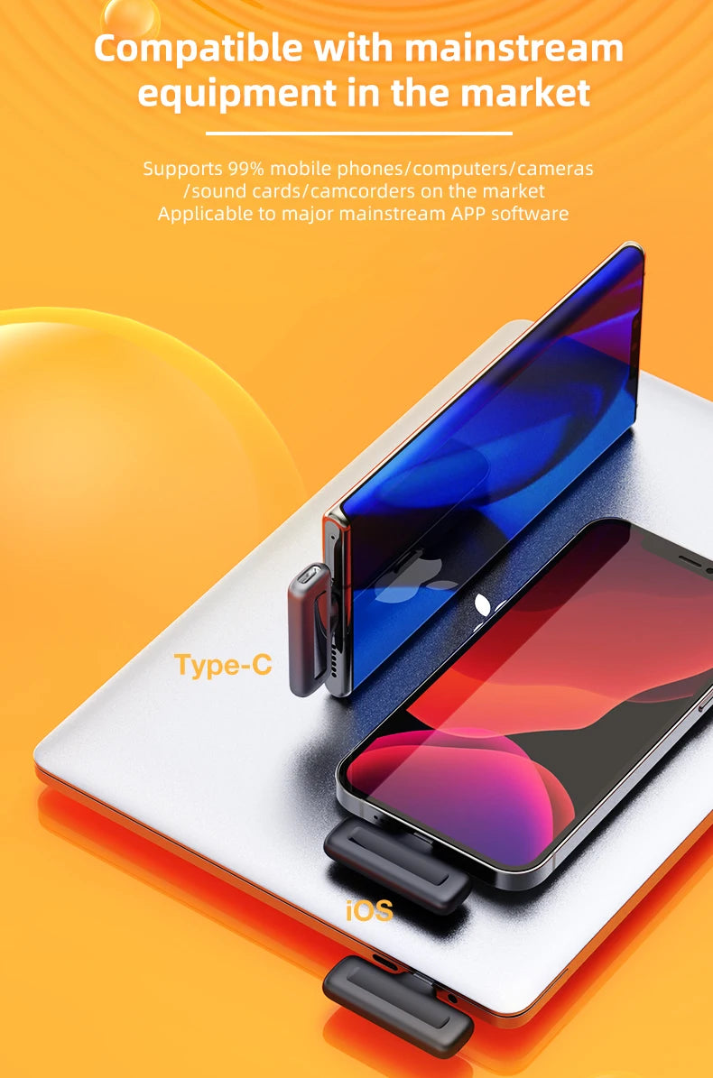 J13 Wireless Microphone With Charging Case For IPhone/iPad /Android Mini Wireless Tie Microphone Low Latency Plug and Play