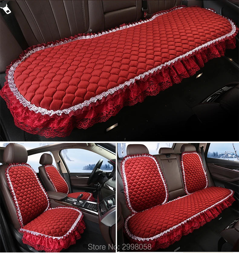 Winter Warm Plush Car Seat Cover Velvet Lace Seat Cushion Pad Auto Chair Car Seat Protector For Lady Girl Women