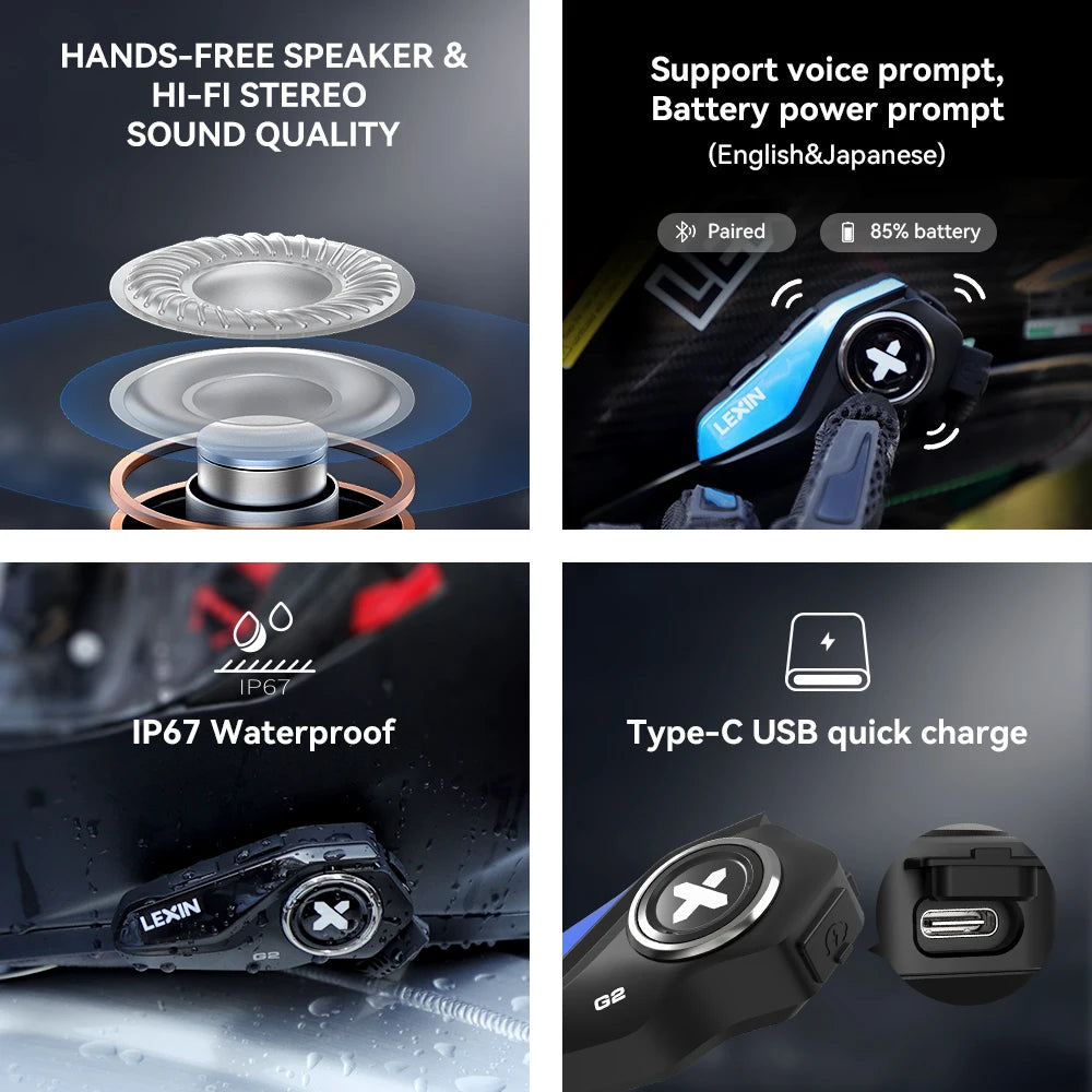 2023 Lexin-G2P Motorcycle Helmet Bluetooth Intercom  Up To Pair 6 Riders&Big Button Design Exchangeable Pattern Shell  120KM/H
