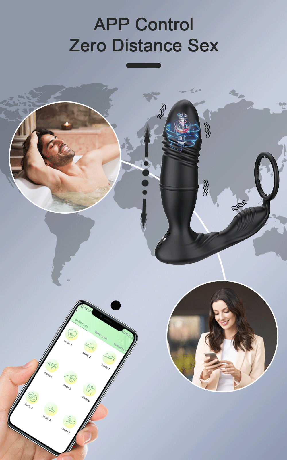 4in1 Thrusting Vibrating Anal Vibrator Prostate Massager Cock Ring Anal Plug G Spot Massager Male Sex Toys for Men Women Couples