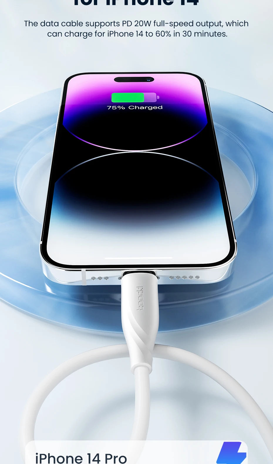 Toocki PD 20W Cable For iPhone 14 13 12 11 Pro Max 8 7 Plus Macbook 2.4A Fast Charging USB C To Lighting Cable Data Wire 1M 2M