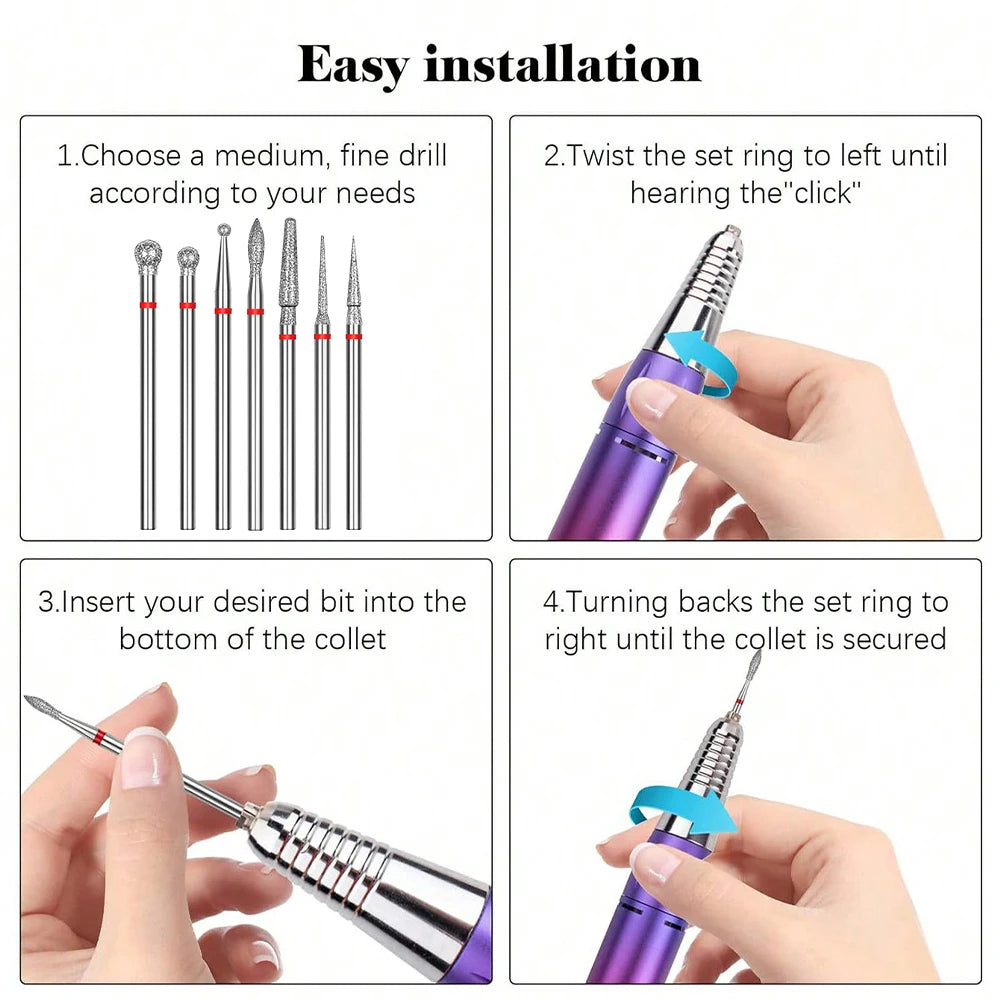 7 Pcs Nail Cone Tip Diamond Drill Bits Electric Cuticle Clean Rotary for Manicure Pedicure Grinding Head Sander Tool