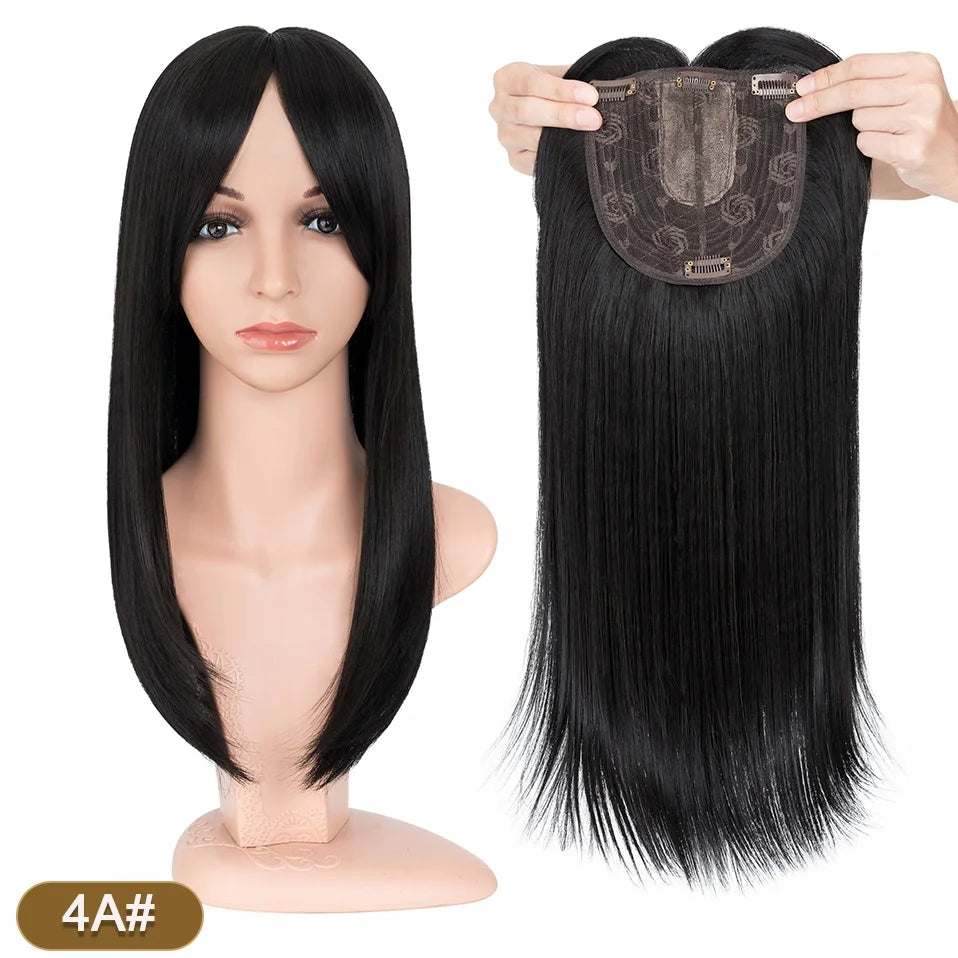 Benehair 14'' 18'' Hair Toppers with Bangs for Women Synthetic 6x6 Top Hairpieces Wigs Long Striaght Clip in Hair Extension