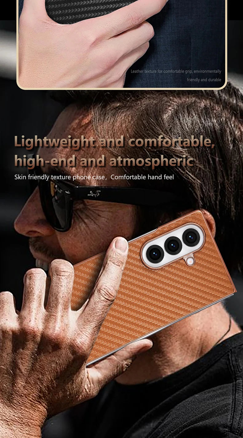 AZNS Luxury Plating Carbon Fiber Pattern Case for Galaxy Z Fold 7 Fold 6 Fold 5 Fold 4 Z Fold 3 Electroplated Protective Cover
