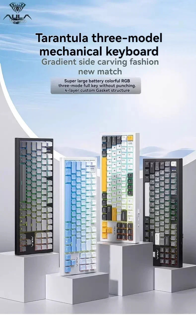 AULA S87Pro Gaming Mechanical Keyboard Wireless Bluetooth Keyboard Tri-mode RGB Hot Swappable Customized Games Accessories