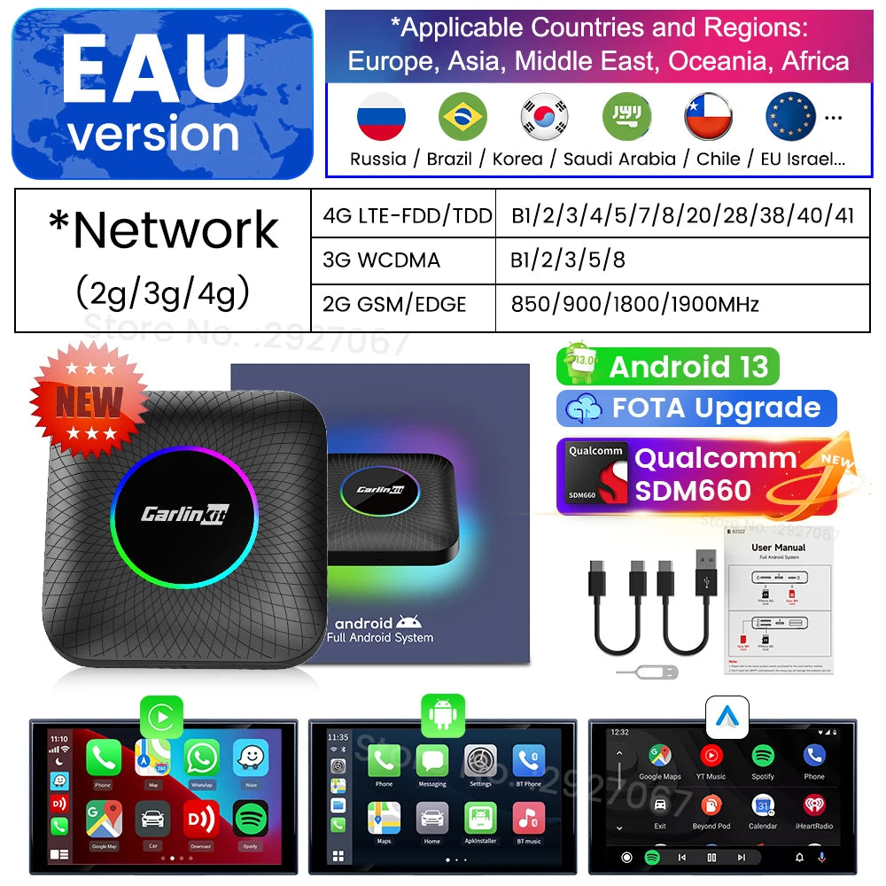 CarlinKit SDM660 Android 13 TV Box CarPlay Ai Box 8G+128G Wireless CarPlay Android Auto 4GLTE BT WiFi Streaming Box for OEM Car