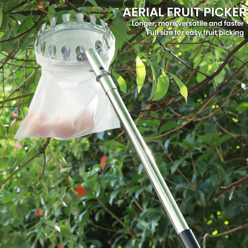 Fruit Picker Pole Tool with Basket Telescoping Long Handle 1.6 to 4M Fruit Catcher For Apple Orange Avocado Acorn Lemon Pear