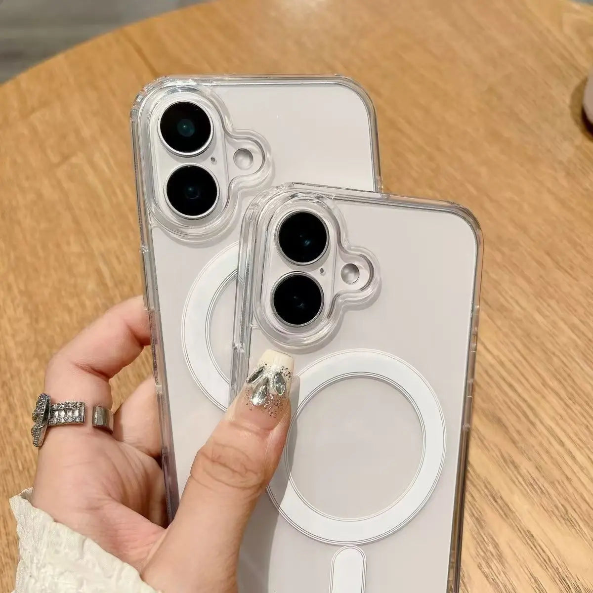 Magsafe Magnetic Clear Case for iphone 16 Plus 16 Pro Max Wireless Charge Fundas Shockproof Clear Back Cover Cases