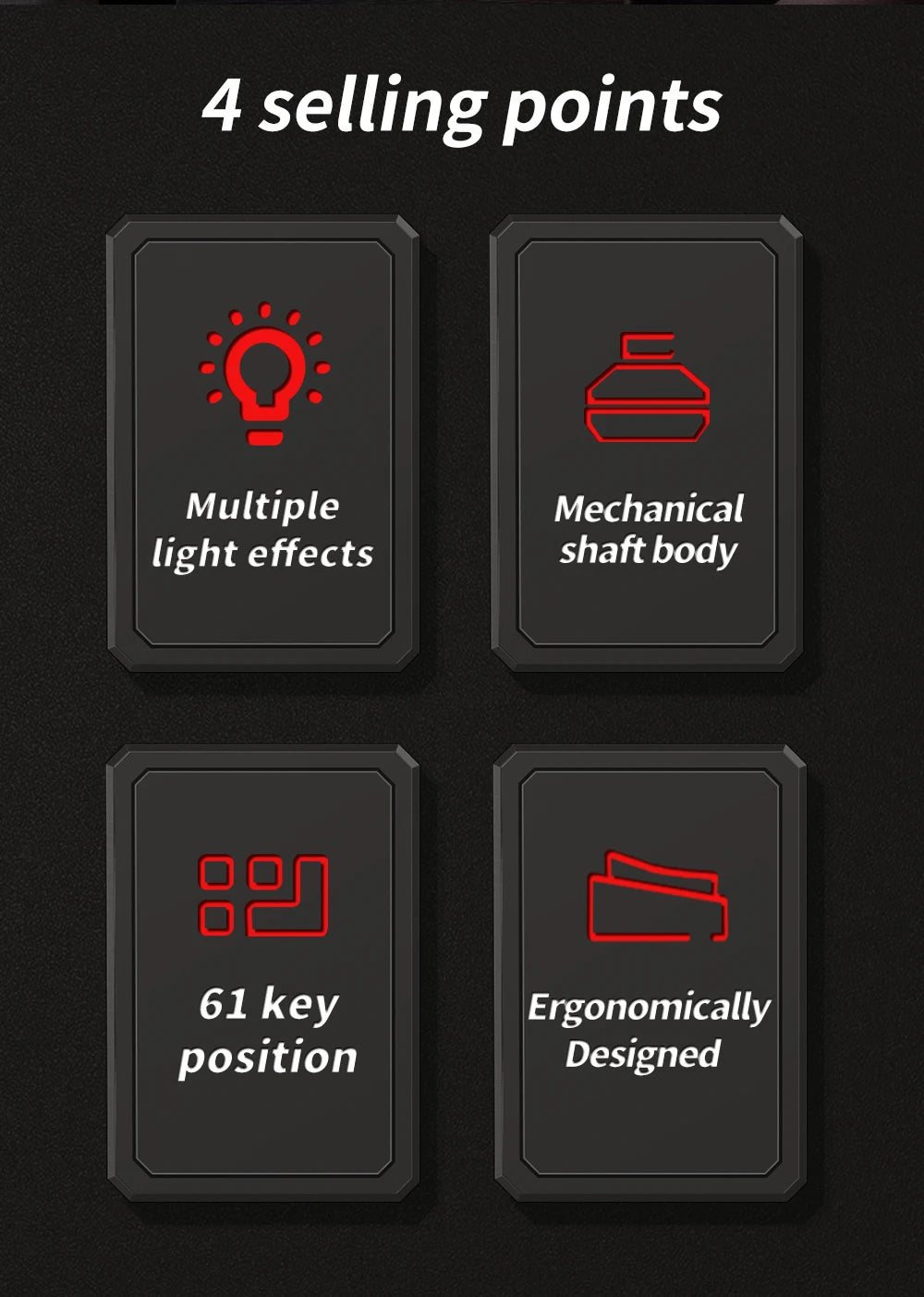 MUCAI MK61 USB Gaming Mechanical Keyboard 61 Keys Red Switch Wired Detachable Cable RGB Backlit Hot Swappable