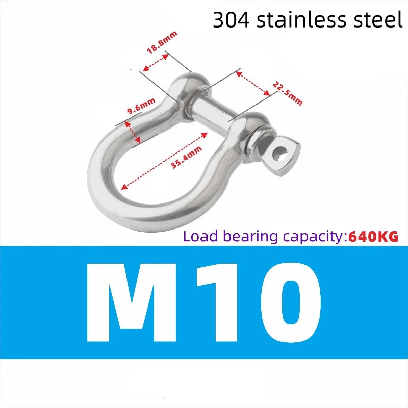304 Stainless Steel Japanese/European Bow Extended Shackle - Durable Marine Hardware for Rigging and Heavy-Duty Applications