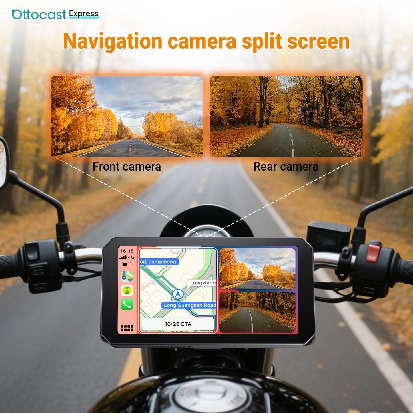 Ottocast 6.0 inch IP67 Waterproof Motorcycle GPS Navigation Wireless Carplay Android Auto DVR Drive Recorder Moto Monitor Wifi