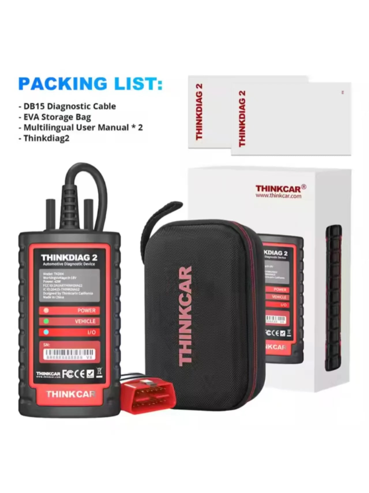 THINKCAR THINKDIAG 2 Car OBD2 Scanner Code Reader Full System 16 Resets CAN FD ECU Coding Auto Professional diagnostic tools