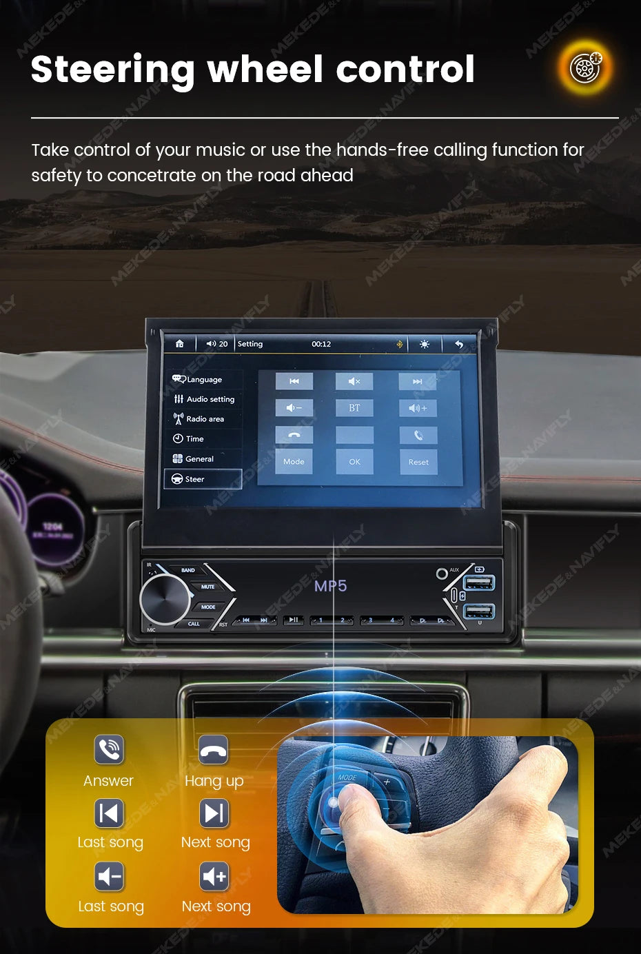 Navifly 1 Din Car Radio Stereo Universal 7-Inch HD Touch Screen Multimedia Player BT Mirror Link Monitor AUX Intelligent Systems