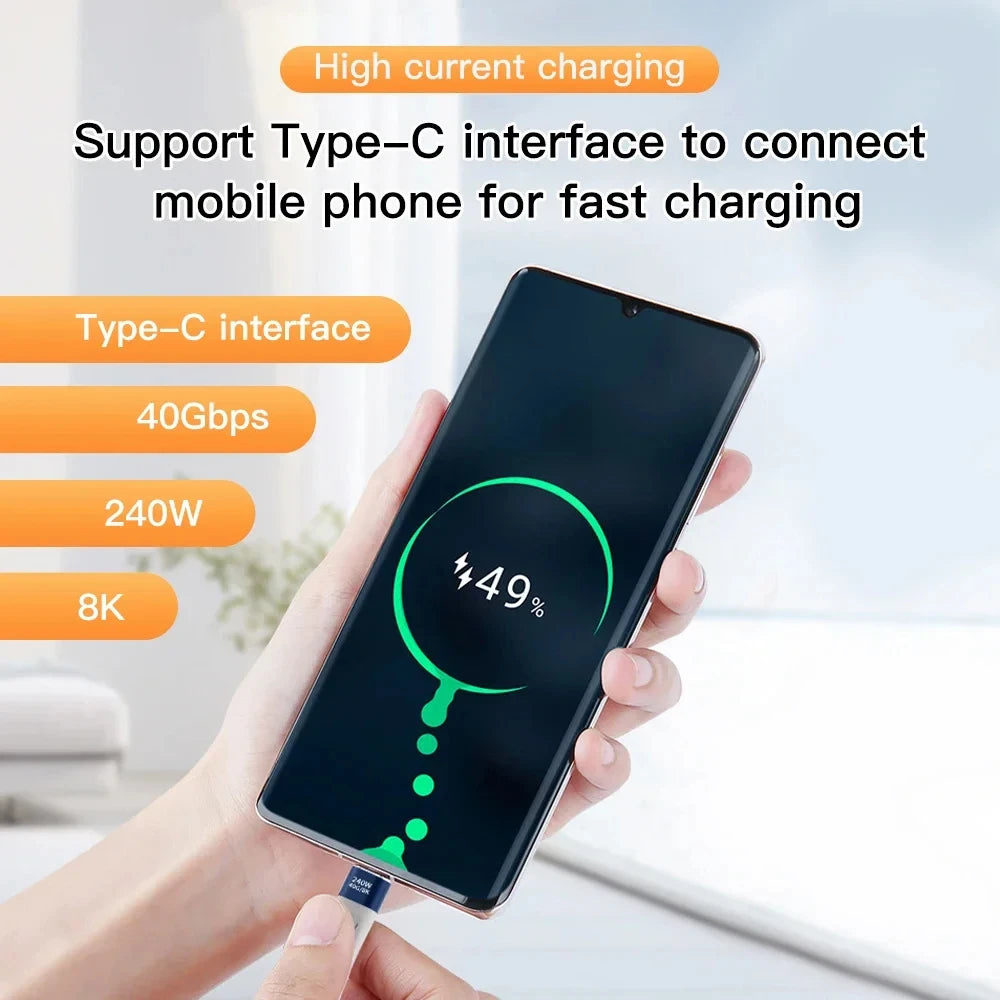 NNBILI USB4 Data Cable 40Gbps USB C to Type C Short Cable PD 240W 8K 60Hz for Thunderbolt 3/4 iPhone 15 Pro Max SSD Power Bank