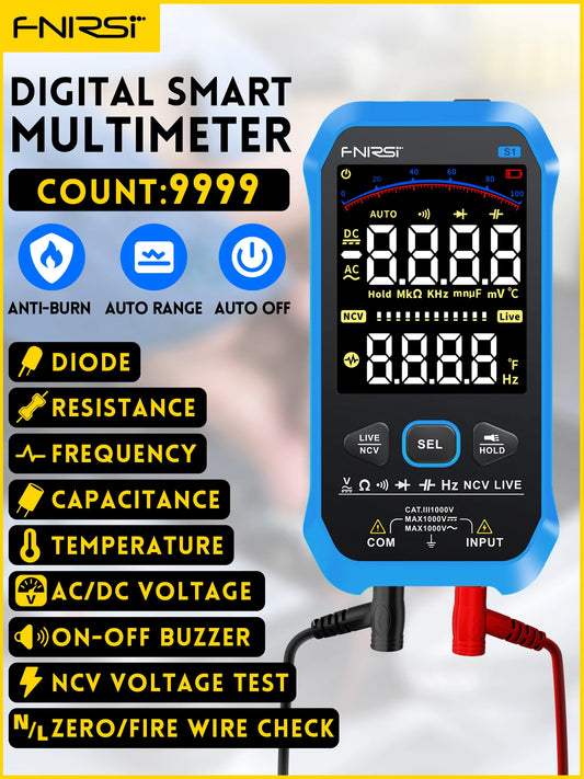 FNIRSI-S1 Digital Multimeter 9999counts AC DC Voltage Resistance Capacitance Diode NCV Hertz Live Wire Tester With Thermocouple