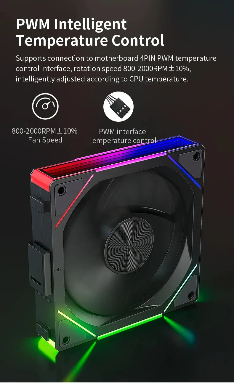 TEUCER JM-5 Case Fan 120mm 5V 3Pin ARGB Mirror Light Effect Cooling Fan PWM 800 to 2000RPM CD Texture Water Cooling Radiator Fan
