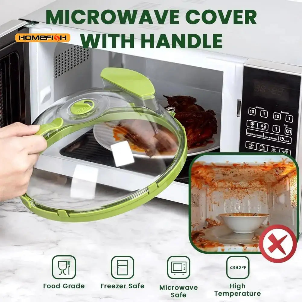 Microwave Food Cover Clear Microwave Splash Guard with Steamer and Handle Kitchen Gadgets