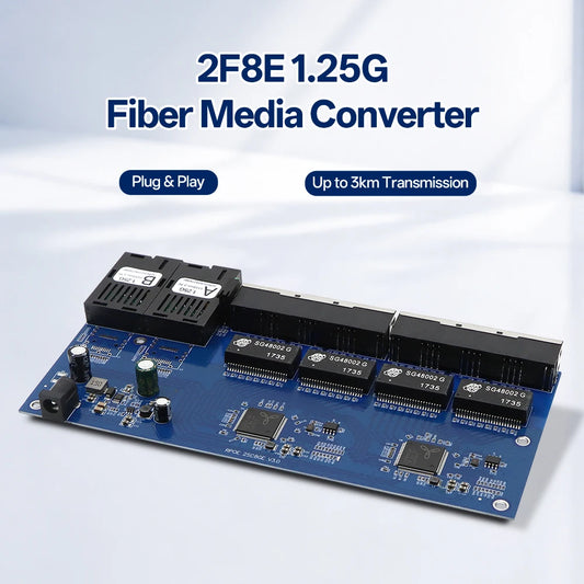 BYXGD 2F8E Gigabit Media Converter Board Single-Mode Single-Fiber BIDI 3km 2SC+8RJ45 Plug&Play