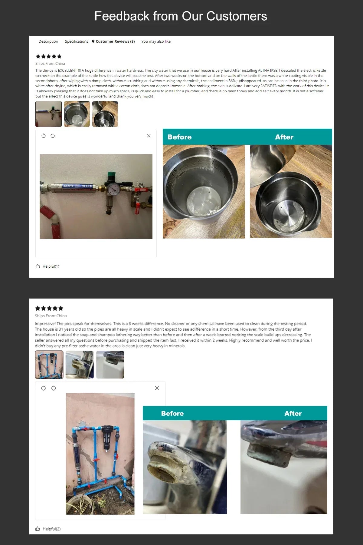 ALTHY AL-WS100 Whole House Water Descaler Scale Inhibition Softener System Machine Anti Limescale Corrosion & Hard water