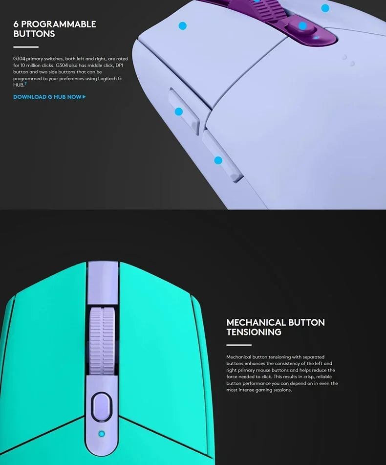 Logitech G304/G305 LIGHTSPEED Wireless Lightweight Gaming Mouse For FPS/MOBA/MMO/RPG/CS2- HERO Sensor 12K DPI, 6 Programmable