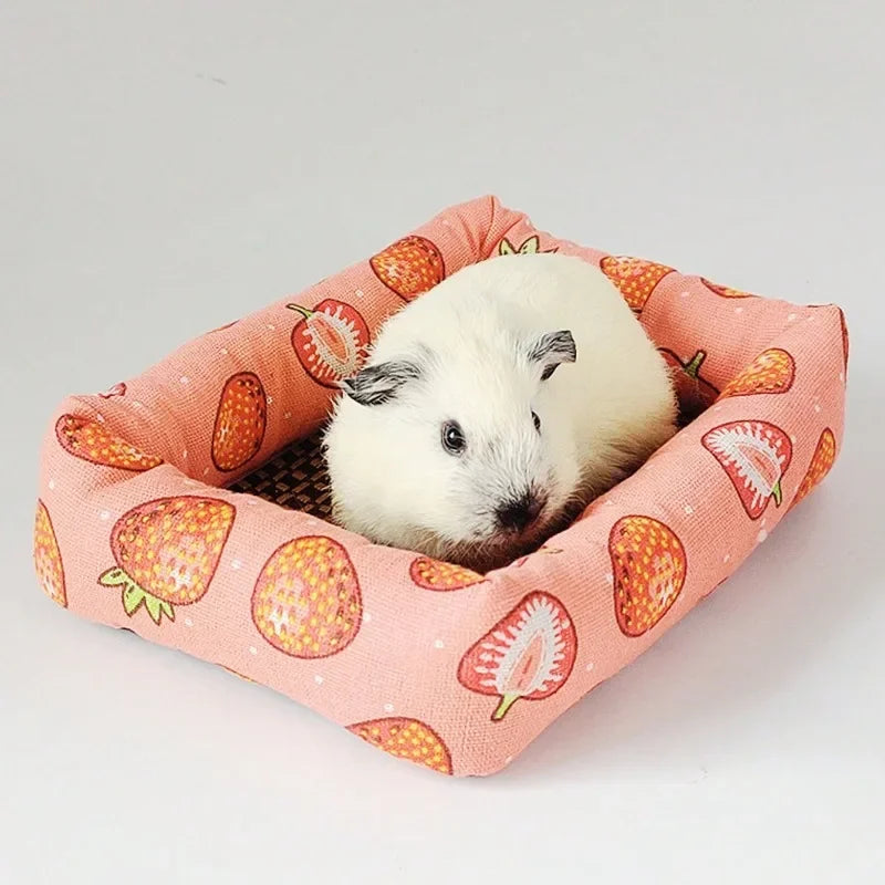 Print Sleep Bed House Rectangle Mat with Rattan Mat for Pet Small Animal Dogs Cat Rabbit Squirrel Guinea Pig Hamster All Seasons